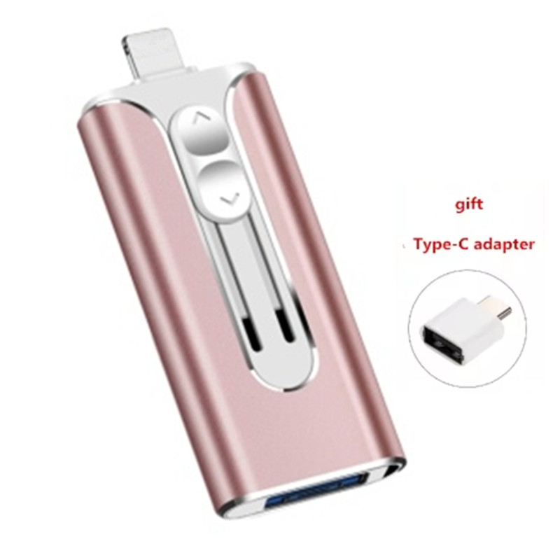 4 in 1 USB Flash Drive 256GB High Speed Micro USB Stick Type-C Pen Drive 32GB 128gb 1TB Memory Stick for iphone Android PC iPad: Pink / 120GB