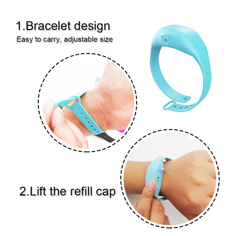 1 set vuxen barn flytande handdispenser armband bärbar återanvändbar armband armband handdesinfektionsdispenser 10ml handledsstöd