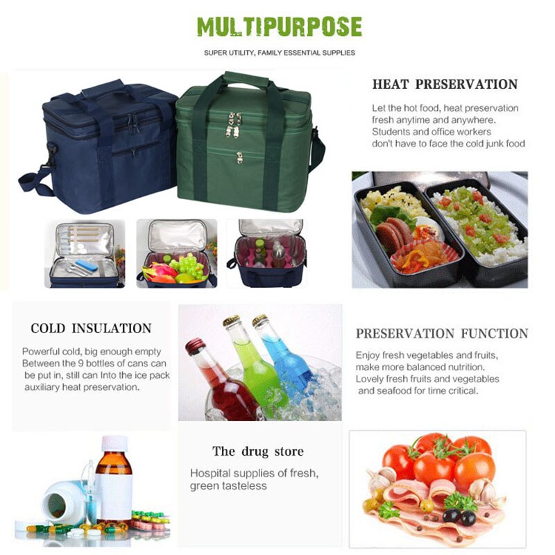 DENUONISS Brand Spoon and Chopstick Outdoor Lunch Bag Insulated Family Travel Foods Warm Fresh Large Roomy Camping Picnic Bag