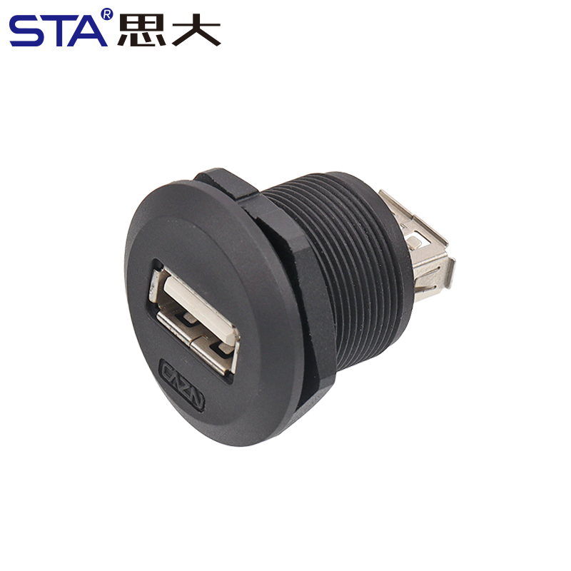 USB2.0 Panel Board Front Installation Female Socket with Male Straight Plug PVC Threaded USB3.0 Connectors 30cm Wire USB-A: TYPE3