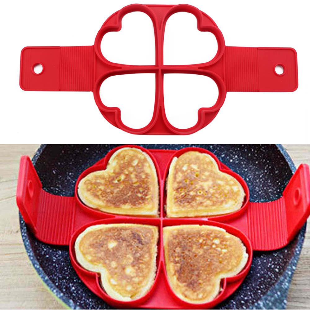 Æggemaskine form anti-stick pandekage form silikone omelet æg ring form værktøj mikrobølgeovne stegepander 4 hulrum  / 7 hulrum: 4 hulrum hjerte