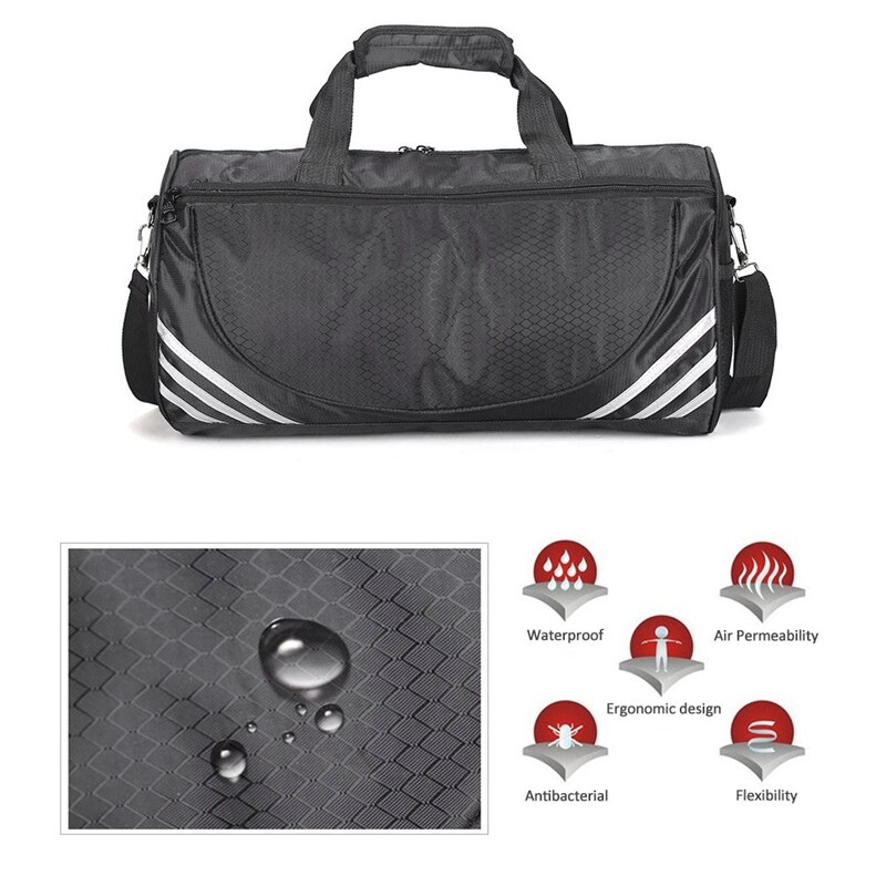 Utendørs sport trening treningsstudio bagger Fitness reise utendørs sport bag håndvesker skulder tørre våte sko til kvinner menn-svart+hvitt