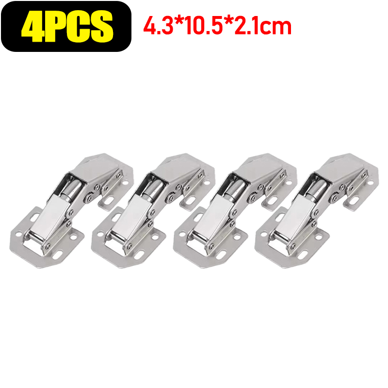 4 inch 90 Graden Stalen Kast Scharnieren Geen Boren Gat Buffer Scharnier Keukenkast Houten Deur Scharnieren Set Meubelbeslag: Zilver
