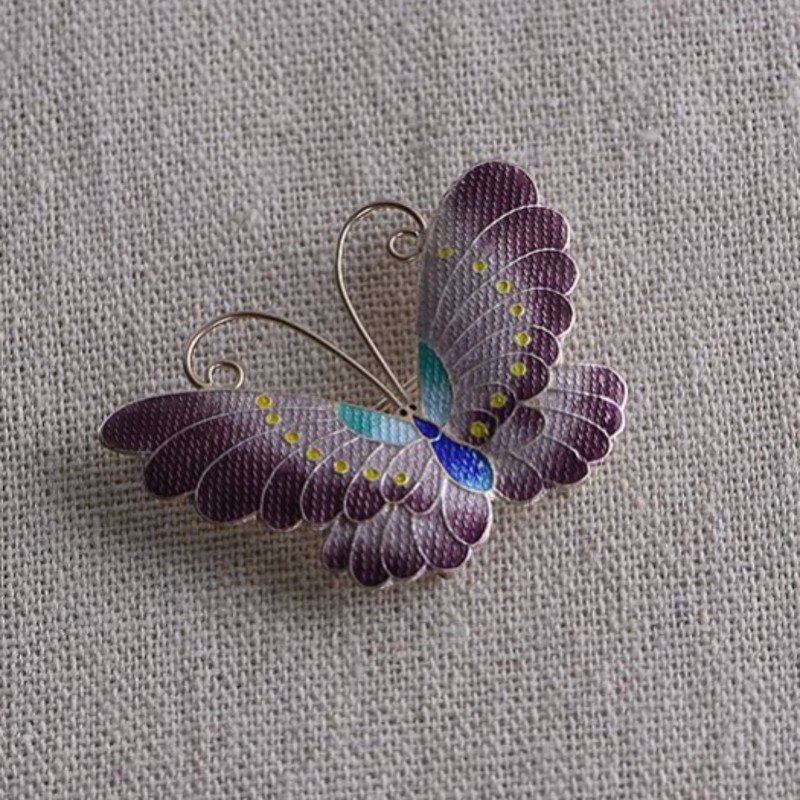Bocai trend real  s925 silberschmuck, gebranntes blau, diy-accessoires und modische cloisonné-schmetterlingsbrosche für damen: Lila