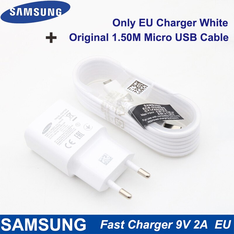 Para Samsung cargador rápido UE 9V2A adaptador de pared carga Cable Micro USB para Samsung Galaxy S7 S6 Edge J3 J5 J7 Note4 5 A3A5 A7: White Charger x 1.5M