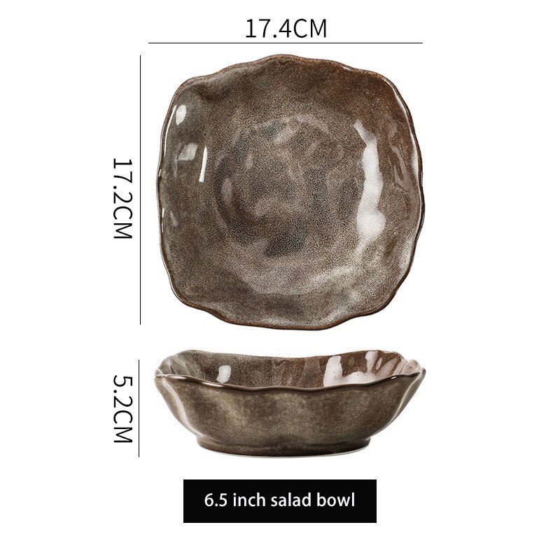 Japansk stil steintøy servise retro tallerken personlighet pasta tallerken salatskål gammeldags steintøy sausfat: 6.5 tommers bolle