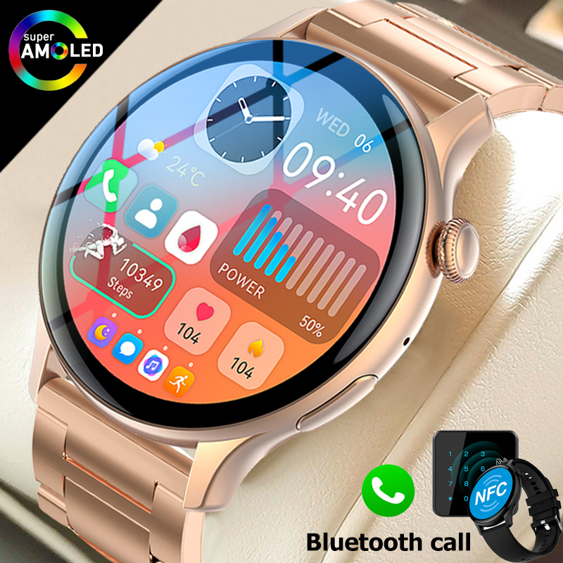 Nowy smartwatch 2025 z ekranem prawdziwy AMOLED HD, monitorowaniem zdrowia kobiet, sterowaniem głosowym AI, połączeniami Bluetooth, kompatybilny z Androidem i iOS.