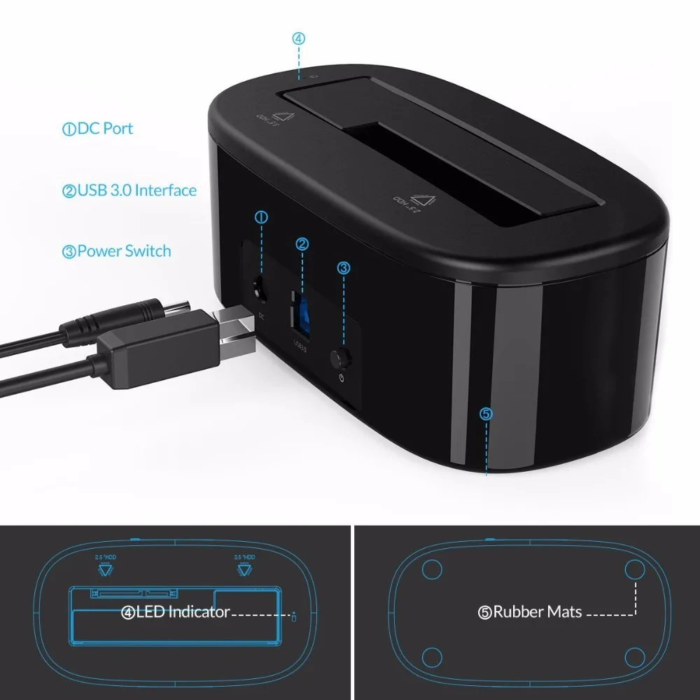 ORICO Hard Drive Docking Station USB 3.0 To SATA HDD Docking Station for 2.5/3.5 Inch SATA HDD Enclosure and SSD Hard Drive Dock