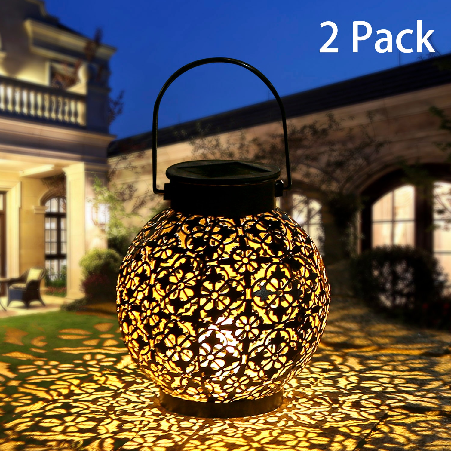 Outdoor solar garden light Hollowed Out Shadow Lantern Hanging Hollow solar powered lamp Waterproof Landscape Solar Lamp Garden