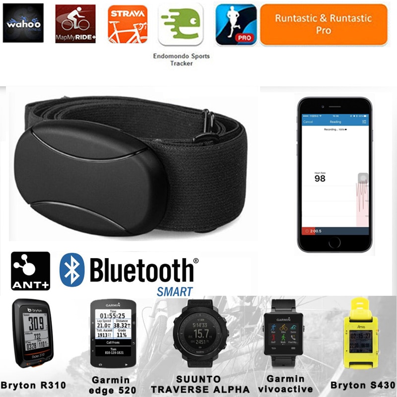 Fascia cardio con fascia toracica nero intelligente bluetooth e ant + kompatibel med molti orologi sportivi garmin polar