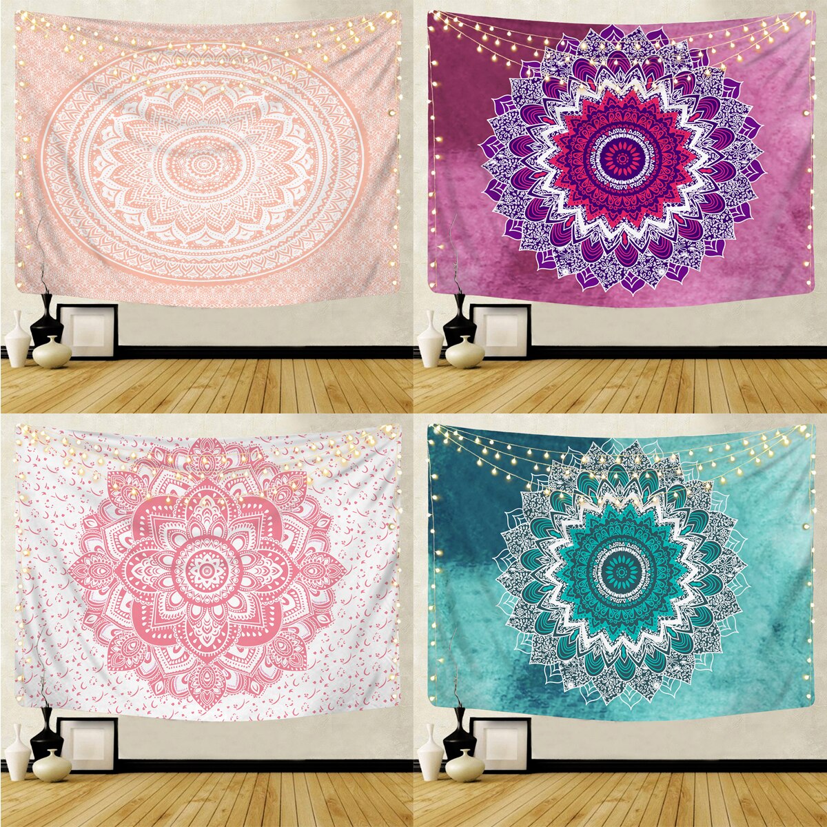 Tapestry Nordic Datura Mandala Hanging Cloth Decorative Tapestry Background Cloth Blanket Home Decor Tapestry 95x73cm