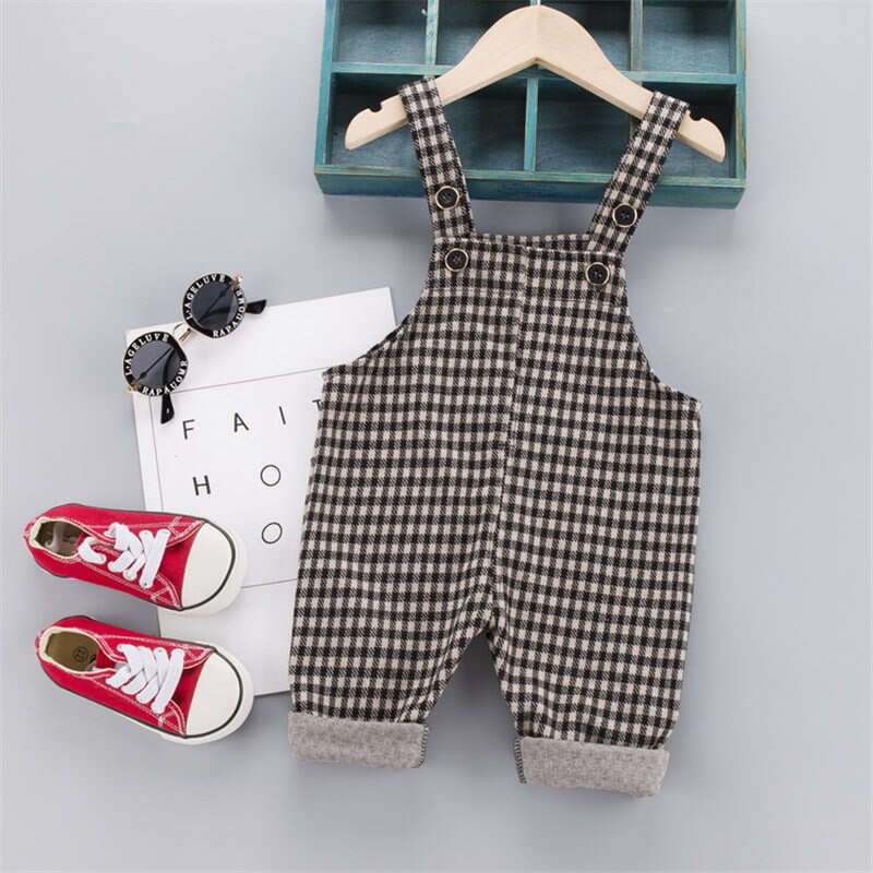 Herfst kinderoveralls meisjes geruite overalls casual broeken voor jongens peuter baby jumpsuits kinderbroeken 0-4 jaar
