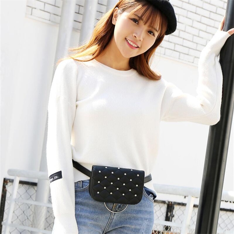 Jiessie & Angela Black Solid Leather Waist Pack For Women Fanny Pack Waist Bag Pouch Phone Women Bag Bolosa