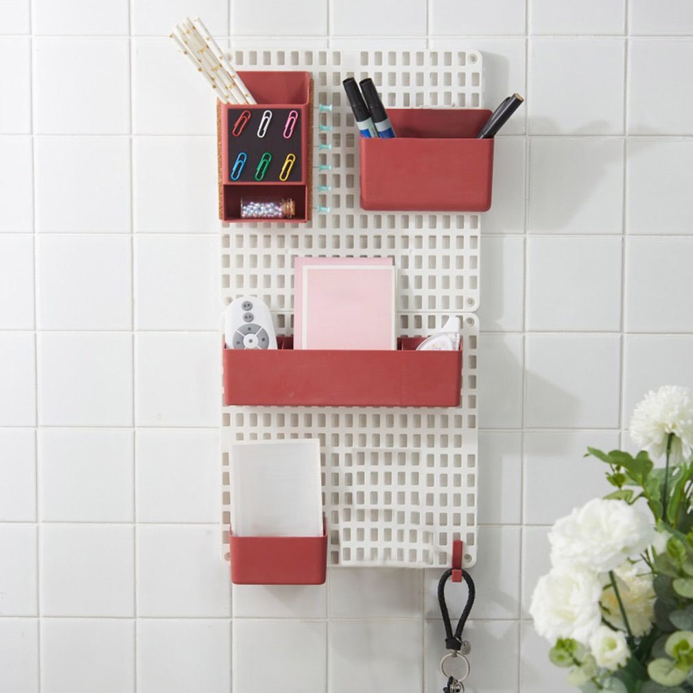 Wall Mount Pegboard Combination Home Kitchen Storage Shelving Organizer No Punching Peg Board Rack