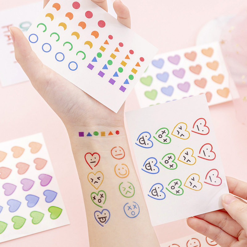 4 Stks/set Leuke Kawaii Hart Cartoon Grappig Gezicht Uitdrukking Decoratie Tattoo Stickers Kids Briefpapier Schoolbenodigdheden Accessoires