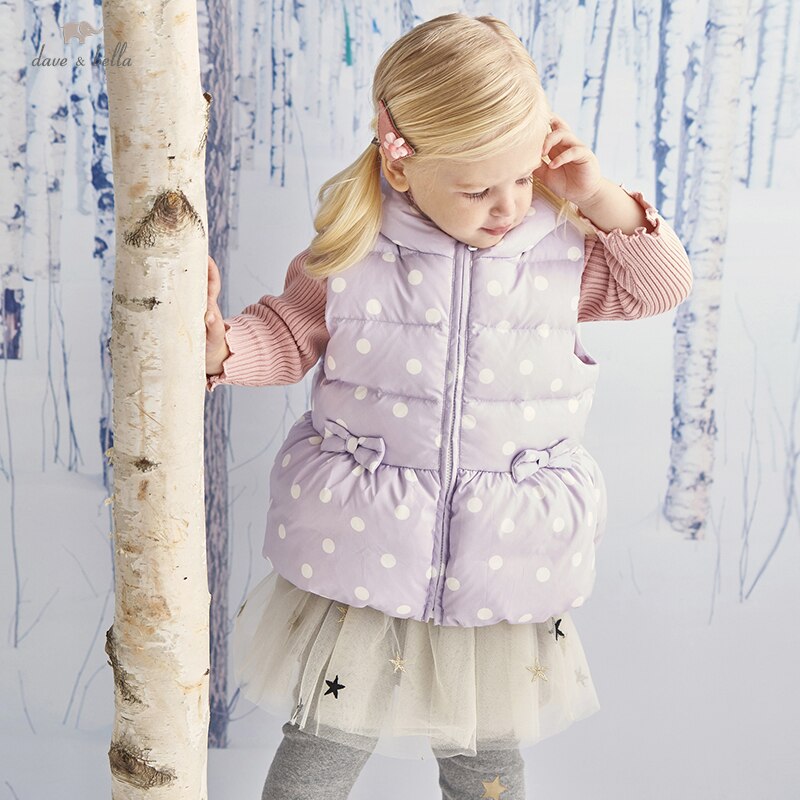 DBZ20191 Dave Bella Winter Baby Meisjes Ultra Licht Bodywarmer Dots Mouwloze 90% Witte Eendendons Padding Jas Kinderen Jas