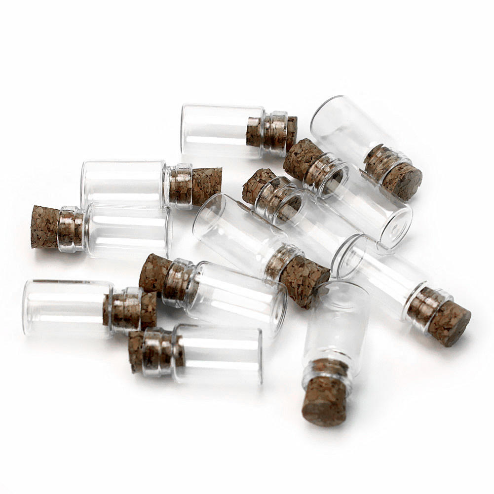 Mini botellas de cristal con tapón de corcho transparente, 10 Uds., viales contenedores pequeños, mensajes, bodas, deseos, joyería de recuerdo