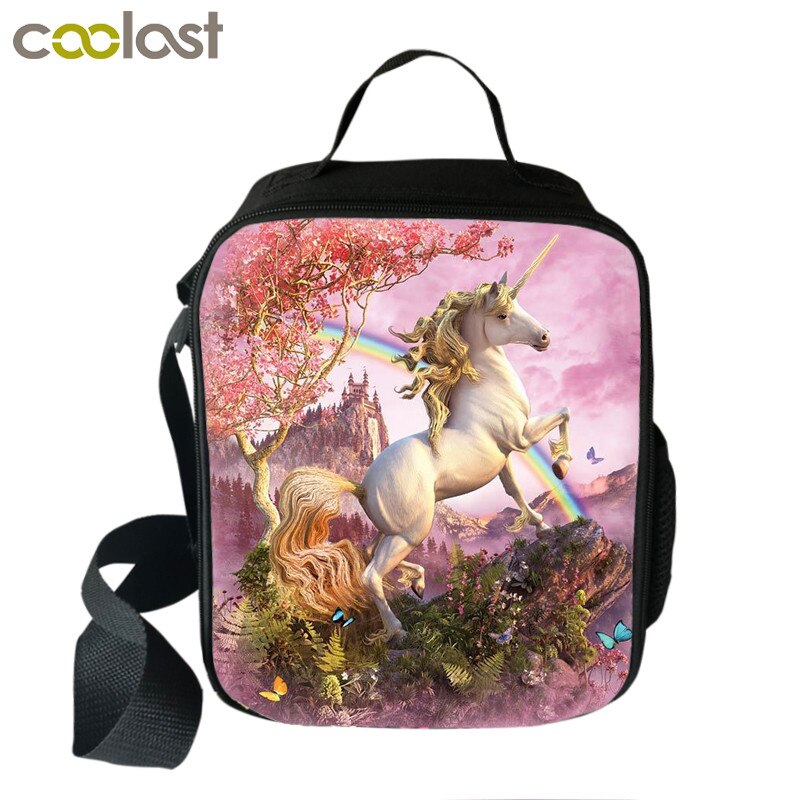 Bolsa de almuerzo estampada con de unicornio y poni para niños y mujeres, fiambrera aislante para Picnic, bolso cruzado, suministros escolares: wcunicorn06