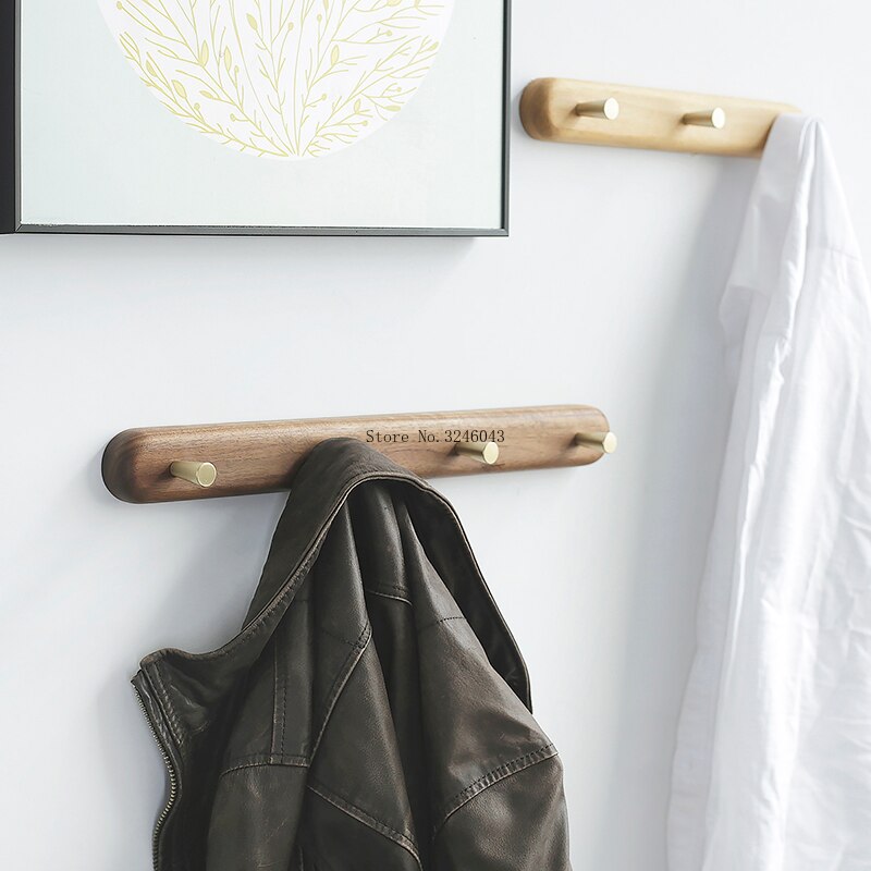 1 pièces nordique patère bois cintre tenture murale créative rangée crochet porche chambre en laiton porte arrière mur crochet