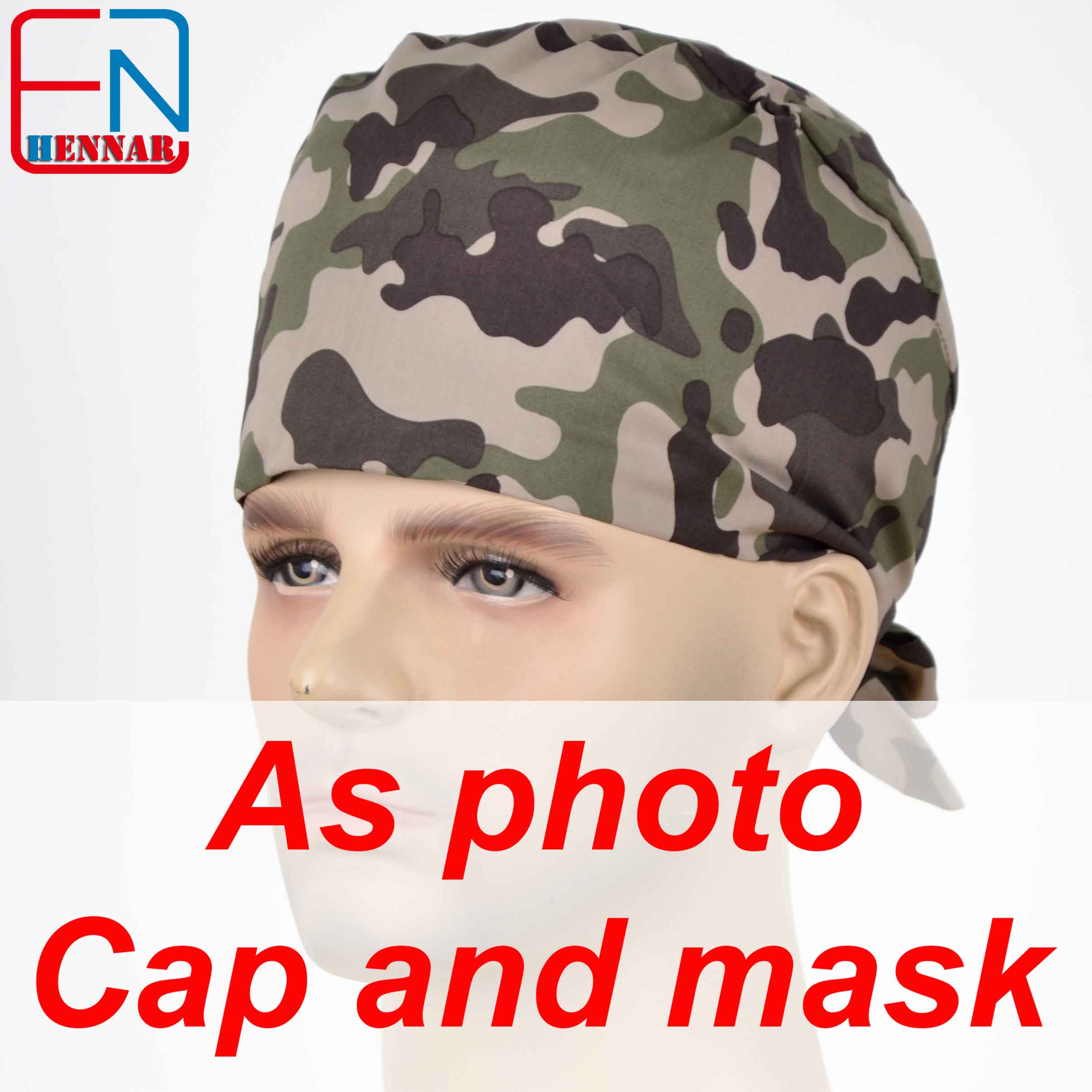 Hennar skrubbmössor sjuksköterska skrubbmössor kirurgens kamouflagemössa: Keps och mask / M