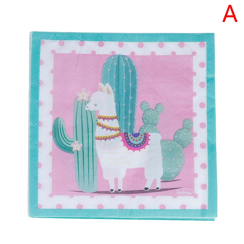 20Pcs Alpaca Lama Cactus Bloem Servetten Verjaardagsfeestje Decor Meisje Jongen Eenhoorn Tropische Lama Feestartikelen Decoupage Servetten: A