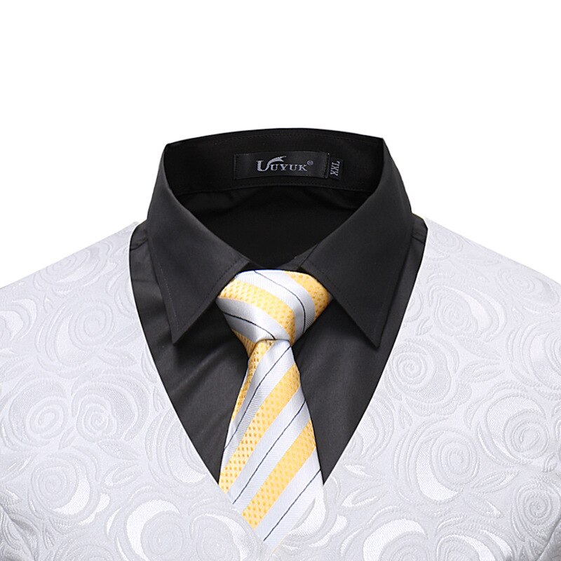 Mens Gentleman White Single Breasted Suit Vest Rose Printed Wedding Dress Vest Tuxedo Waistcoat for Business Man