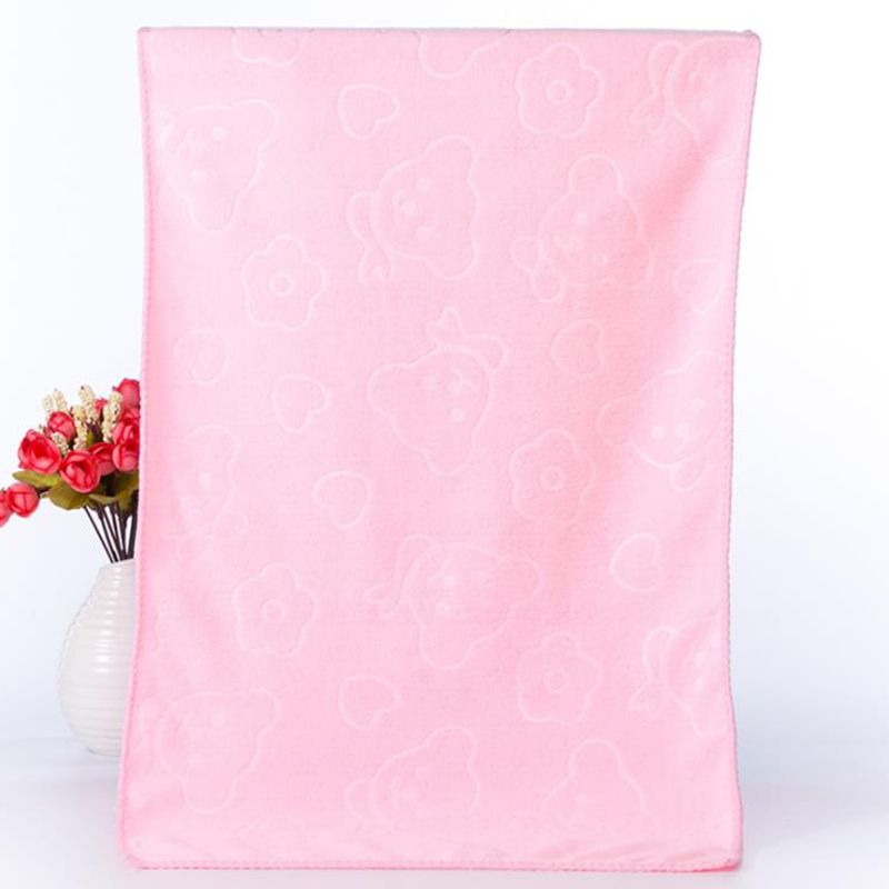35*75 Cm Fiber Sneldrogende Handdoek Beer Cartoon Microfiber Absorberende Strand Handdoeken Keuken Schone Absorberende Handdoeken effen Kleur: Roze
