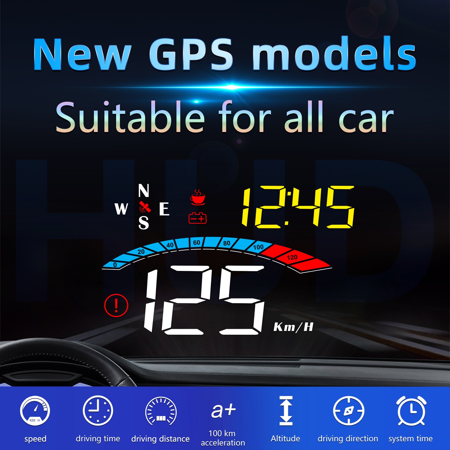 M16 Head Up Display GPS HUD Gauges GPS Speedometer Windsheild Projector With Hood Fatigue Driving Reminder Car Electronics