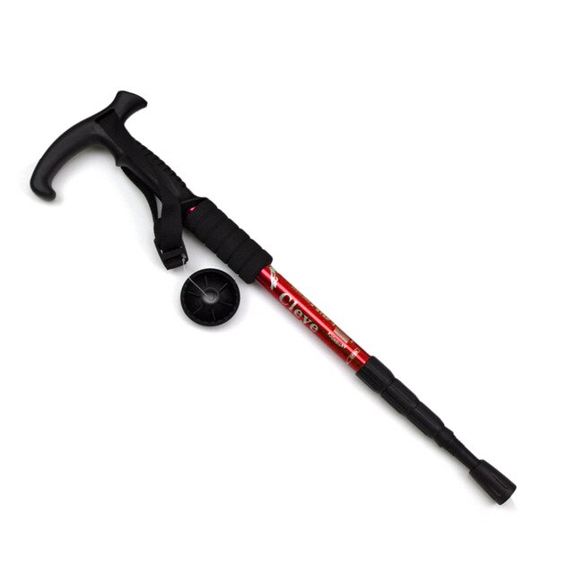 Anti Shock Trekking Pole Ultralight Wandelstokken Verstelbare Wandelen Canes Telescopische Kruk 4 Sectie Verstelbare Camping Gereedschap: Rood