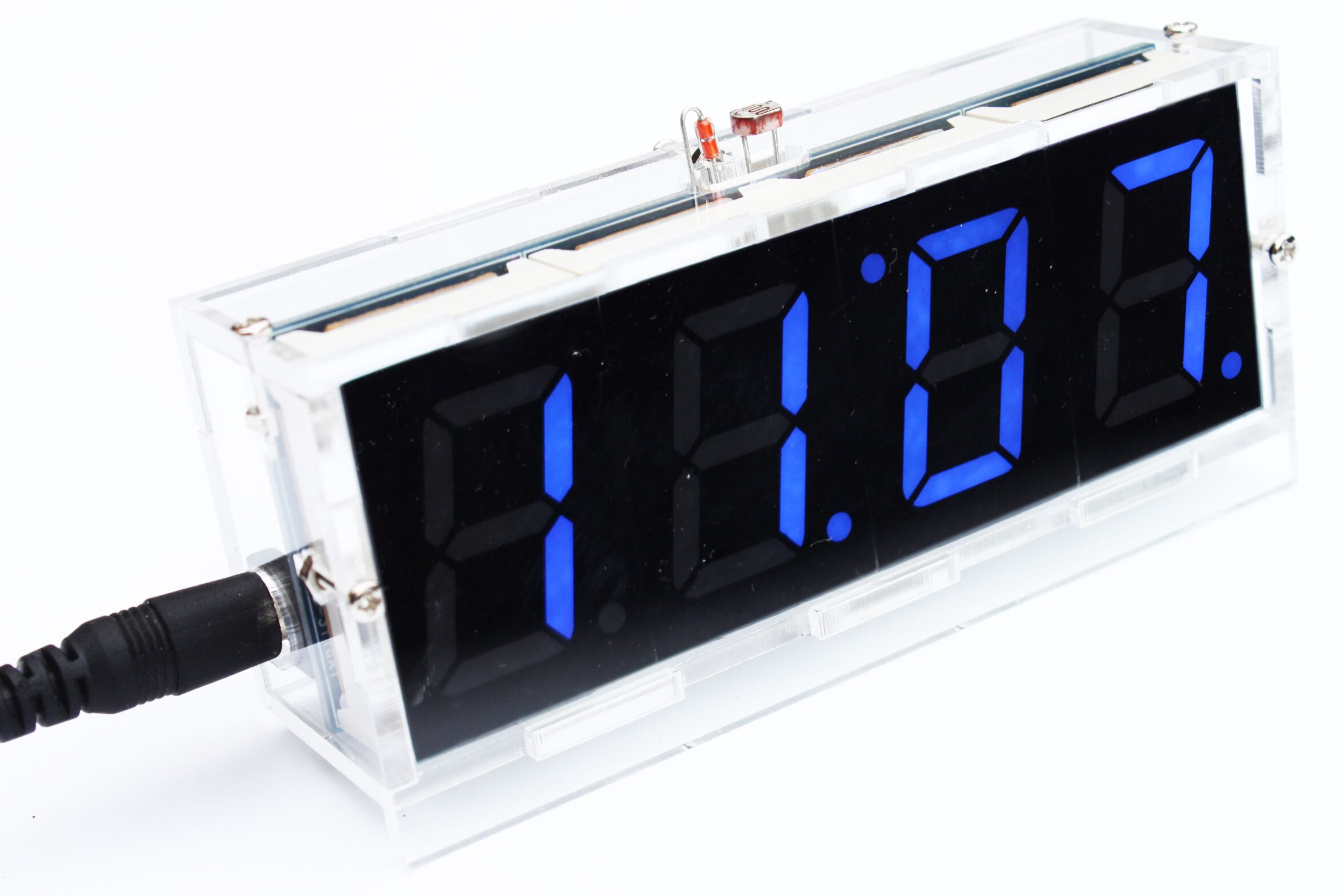 Kit de reloj Digital LED DIY de 4 dígitos, Control de luz, fecha y hora de la temperatura con caja transparente, Kit DIY de temporizador: Azul