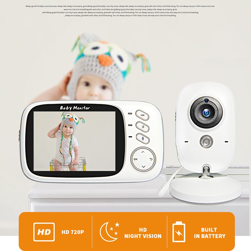 Nattesyn temperatur sove skærm trådløs video farve baby skærm 3.2 tommer høj opløsning baby barnepige sikkerhedskamera