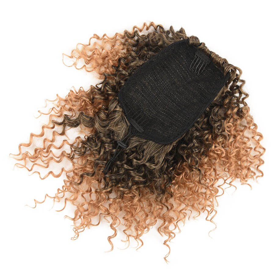 Refined Hair Synthetic Curly Ponytail 8 Inch Mixed Color Drawstring Ponytail Hairpieces With Two Combs Black Brown Burgundy: T27