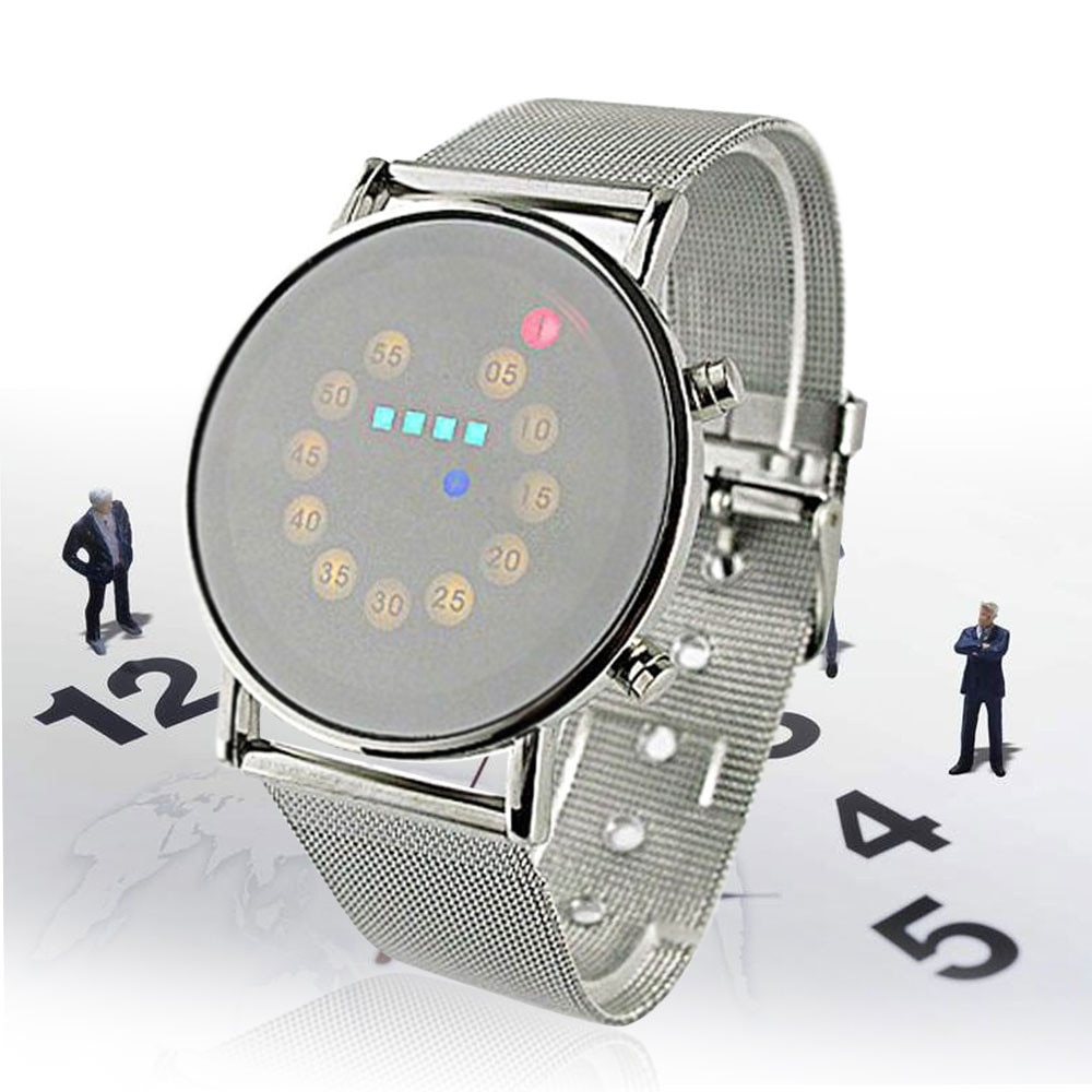 Mode Casual Mannen Horloge Rood + Geel + Groen + Blauw LED Licht Rvs Heren Klok Display Datum Week horloges reloj hombre