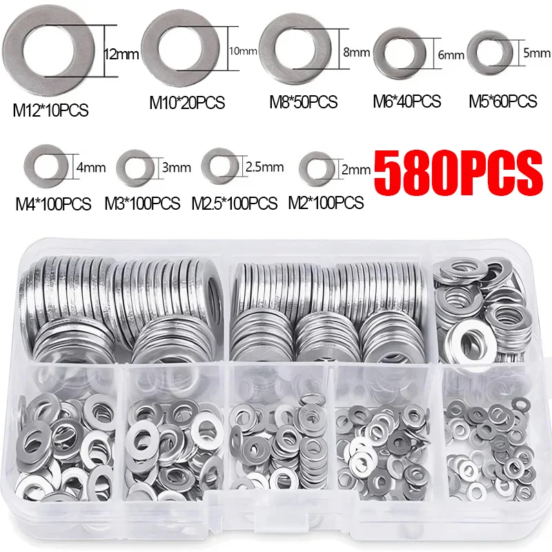 684/180PCS Stainless Steel Washer Set M2-M12 Metal O Rings Fasteners Gaskets For Screws Bolts Assortment Kits Hardware Washers: RED