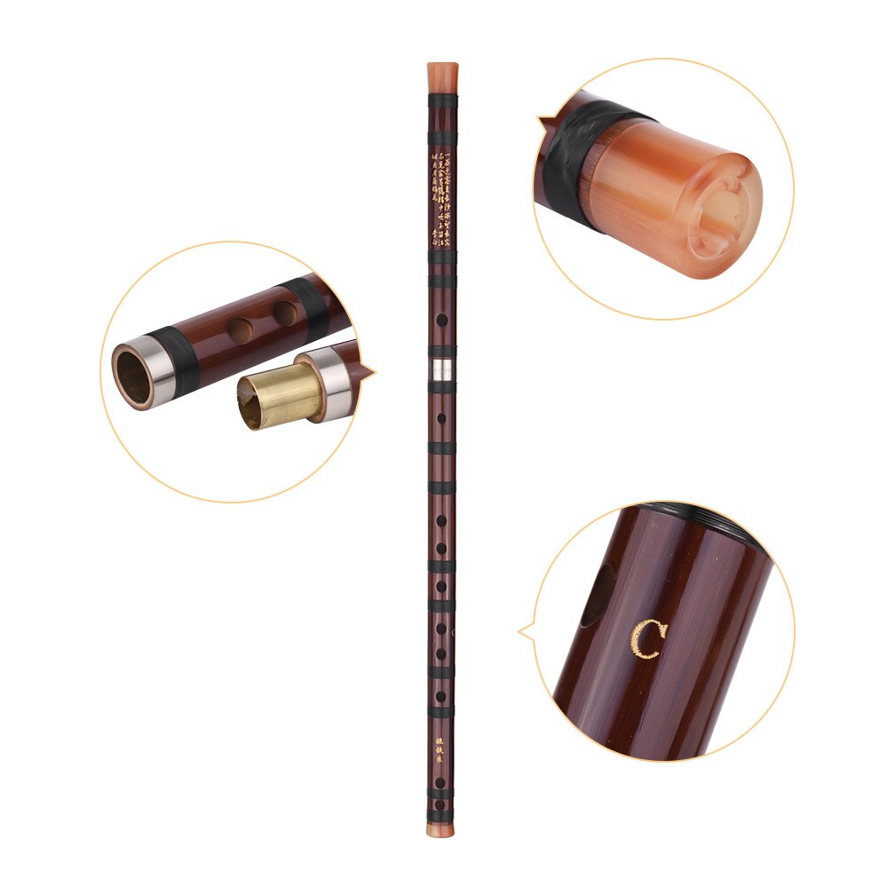 Chinese Bamboo Flute Vertical Wind musical Instruments 6 Hole flauta for Beginners Traditional Purple Bambu dizi