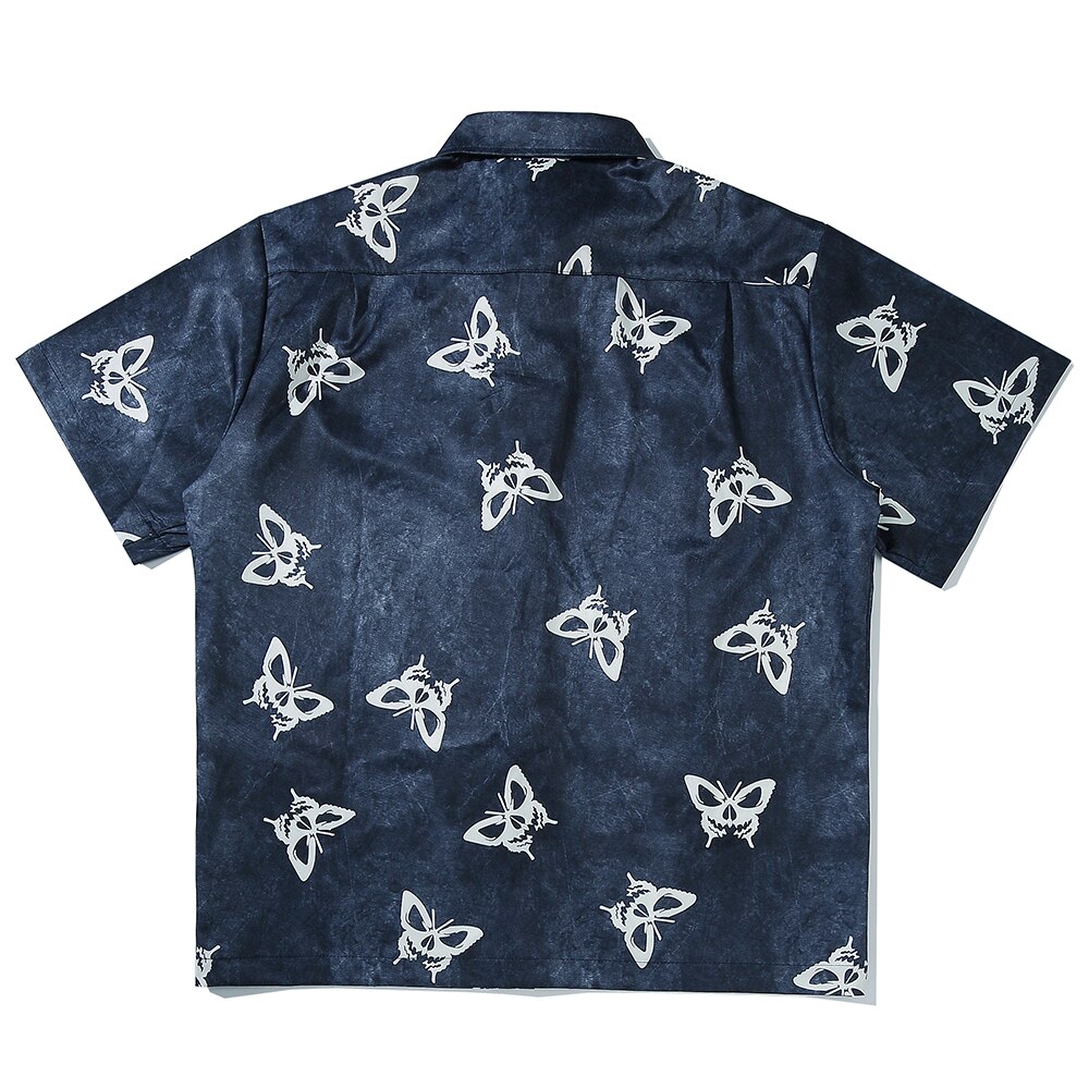 Gothic butterfly skjorte herre sommer toppe plus size herre bluse sort goth tøj oversized streetwear skjorter sommer