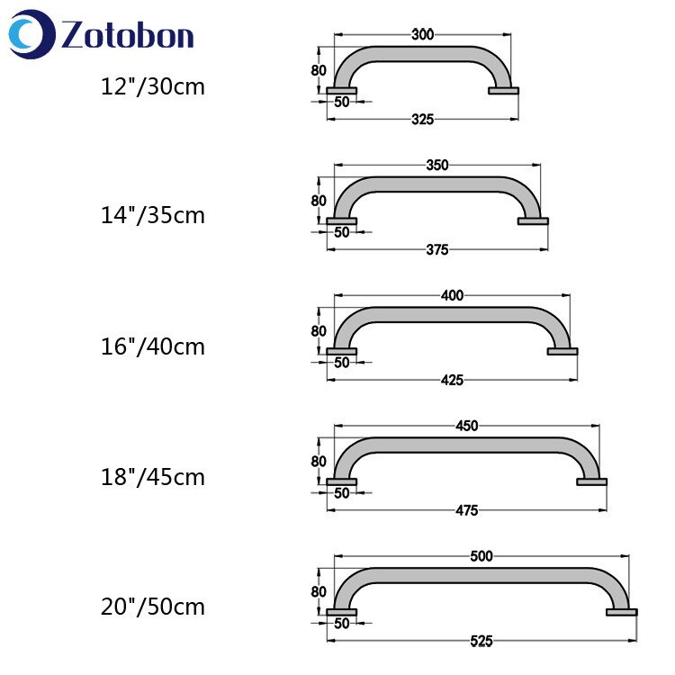 Zotobon 1pc 30cm/40cm/50cm rote krom gripehåndtak dårlig eldre låve sikkerhet håndstang til dårlig dusj toalettstøtte  h273
