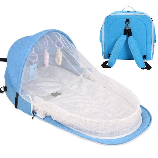 Foldable Newborn Baby Crib – Portable Travel Cot with Mosquito Net & Cotton Cushion