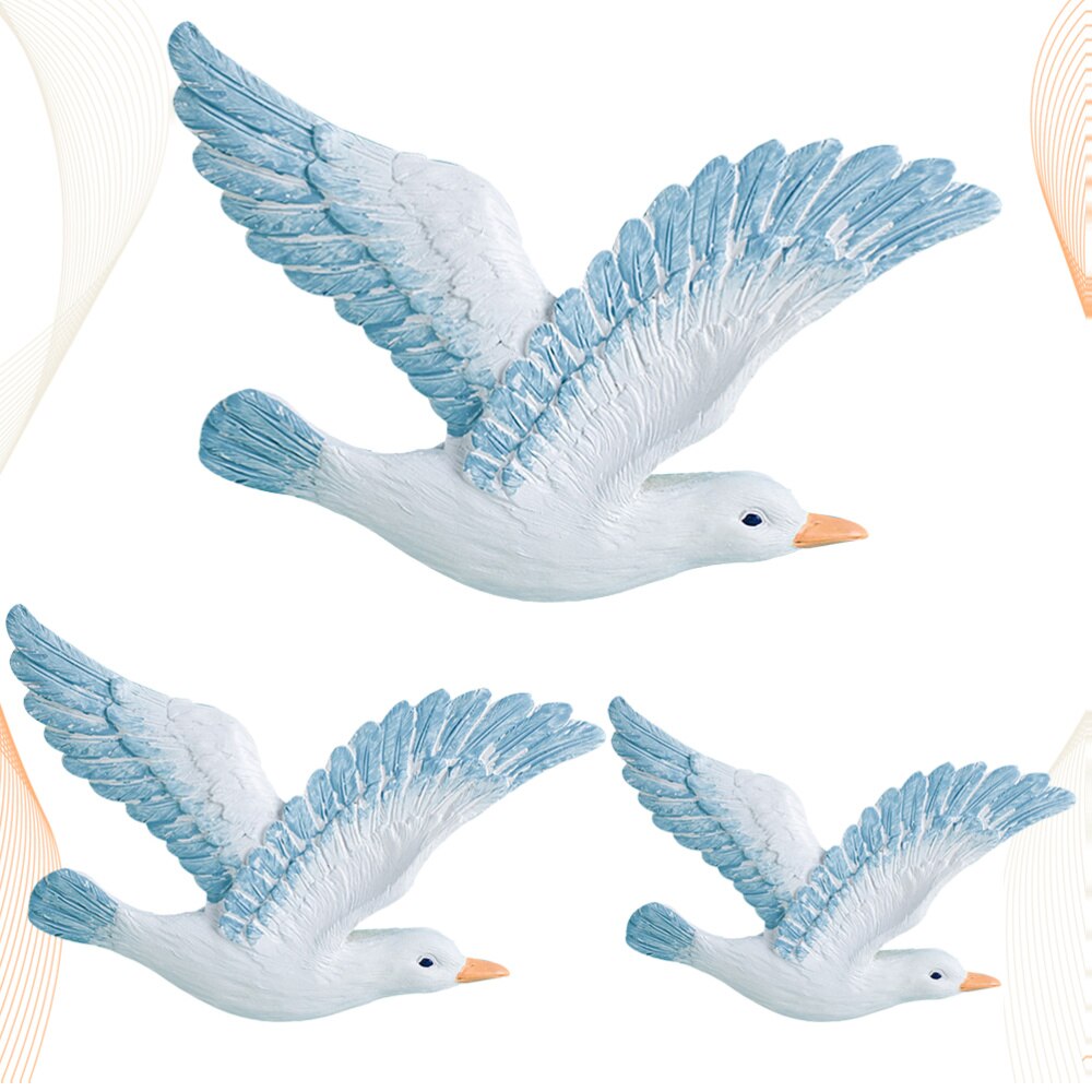 3 pièces durables vives résine élégante mouettes méditerranéennes suspendus oiseaux de mer Photo toile de fond pour la décoration bureau à la maison
