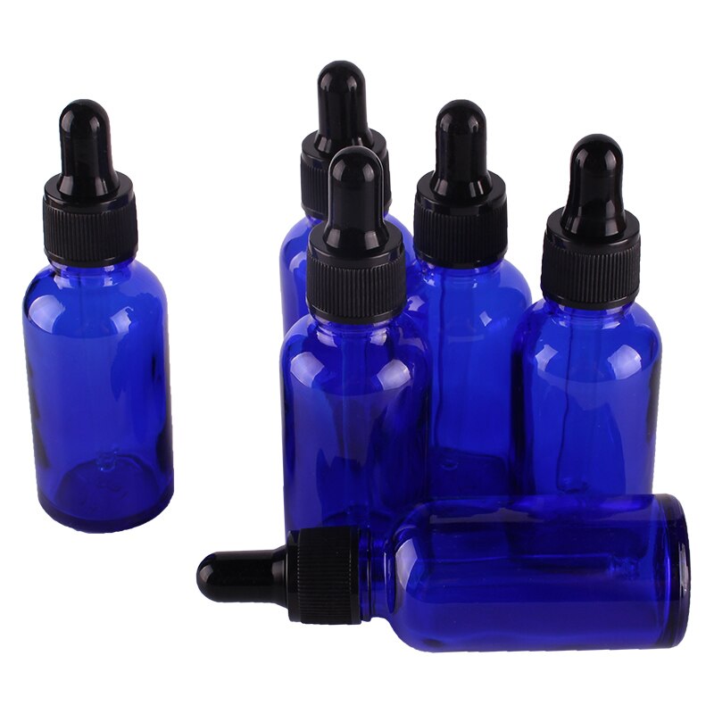 6 stks 30 ml 1 OZ Kobaltblauw Dropper Flessen met Pipet Lege Parfums Flessen Vloeibare Potten