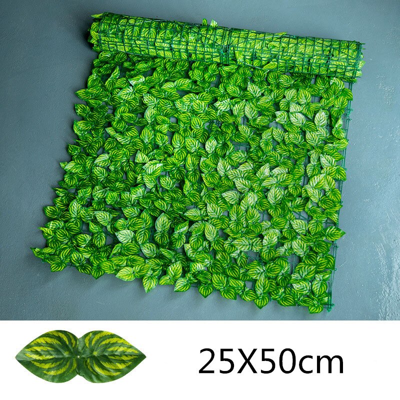 25*50cm Artificial Leaf Garden Patio Privacy Fence Screening Roll Balcony Backyard Rattan Fence Panel Sun UV Shielding Hedge: E