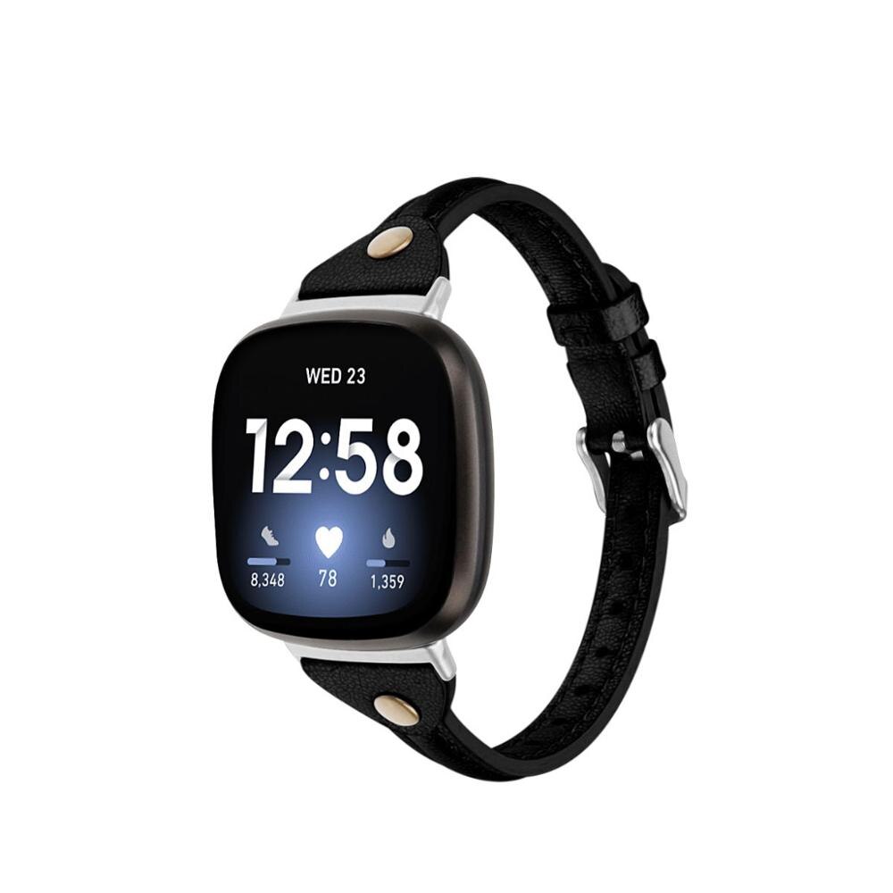 For fitbit versa 3 smartwatch t-formet lærremme for fitbit versa 3 smartwatch stålspennereim for fitbit sense-tilbehør: Svart / For fitbit versa 3