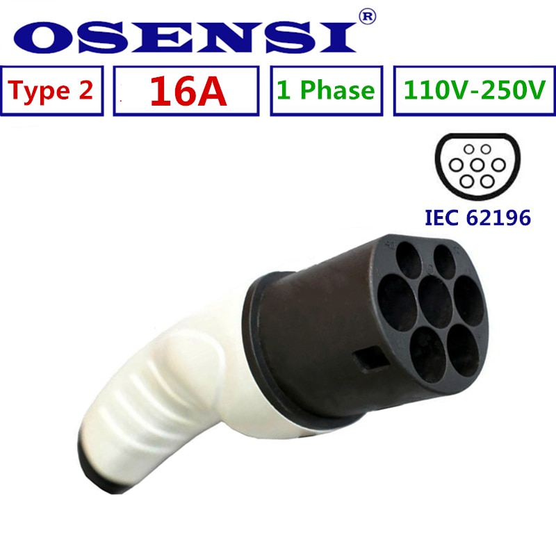 Conector de clavija lateral para vehículo eléctrico, conector macho para vehículo Mennekes EVSE IEC 62196 monofásico de 16A Tipo 2 EV, 110V-250V