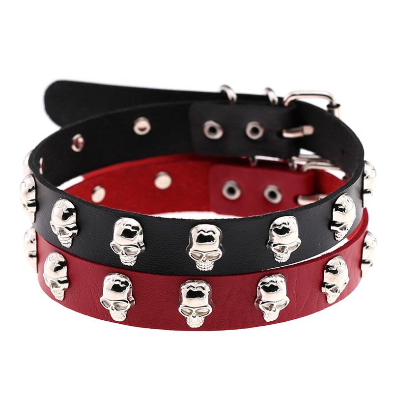 Trendy Punk Rock Silver Color Alloy Skull Leather Choker Necklace For Women Men Collar Jewelry