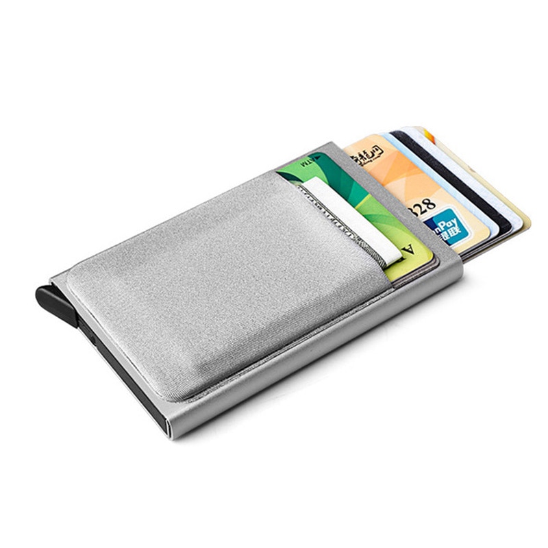 Slim Men Aluminum Wallet With Back Pouch ID Card Holder RFID Protection Mini Metal Automatic Pop up Credit Card Case Coin Purse