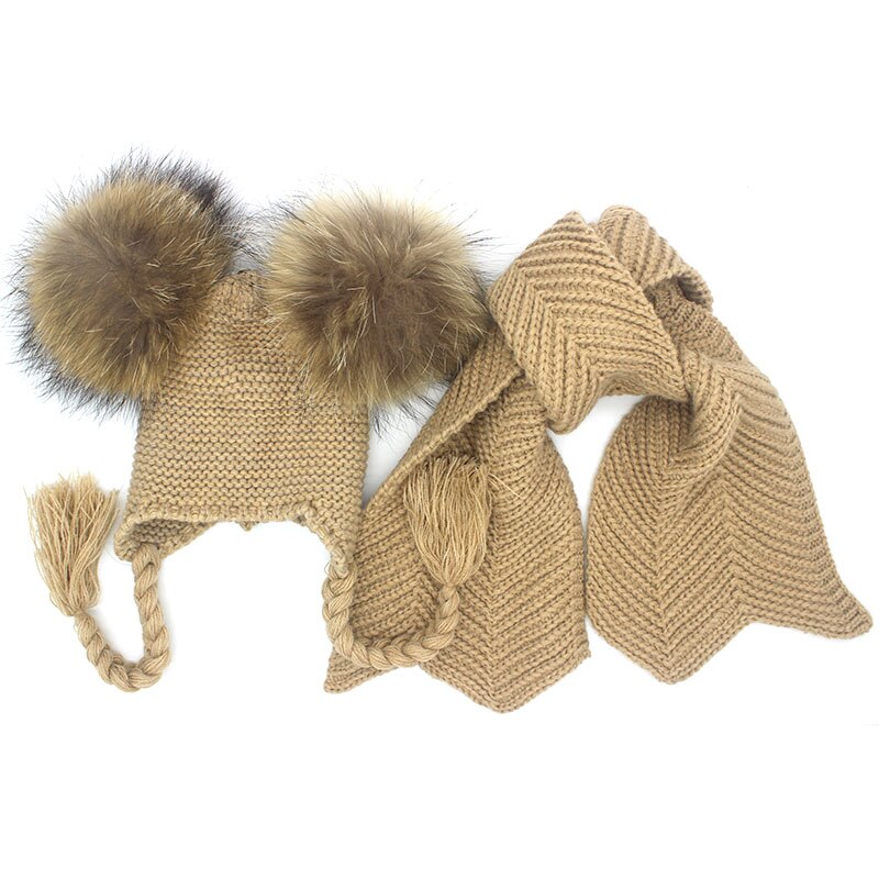 Baby Sjaal En Muts Set voor 1-2.5 jaar Kinderen Leuke Pompom Hoed Set Voor peuter Jongens meisjes: Khaki