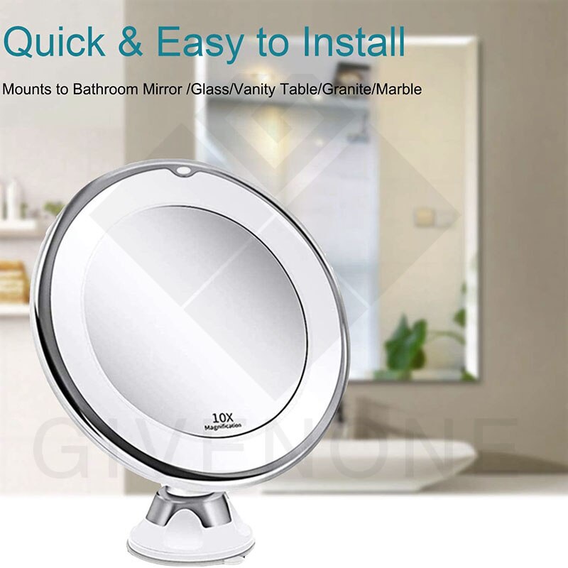 Makeup Beauty Ring Light Mirror With LED Light 10X Magnifying Glass 360 Degree Rotating Smart Switch Makeup Light Small Mirror