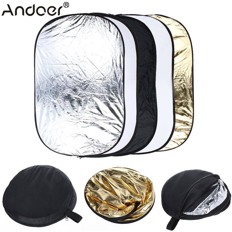 Andoer 24 "* 36"/60*90 cm 5 in 1 (Oro, Argento, Bianco, nero, Trasparente) Multi Pieghevole Studio Fotografico Fotografia Luce Riflettore