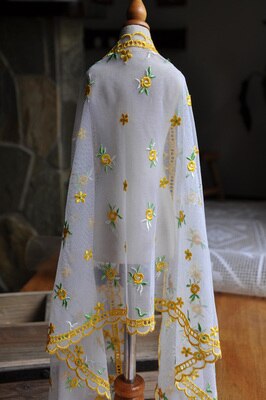 Borde de encaje 5 metros amarillo malla de gasa tul bordado tela cinta ropa vestido Material costura 17cm-26cm de ancho S5C224: 25cm 9.84in wide n2