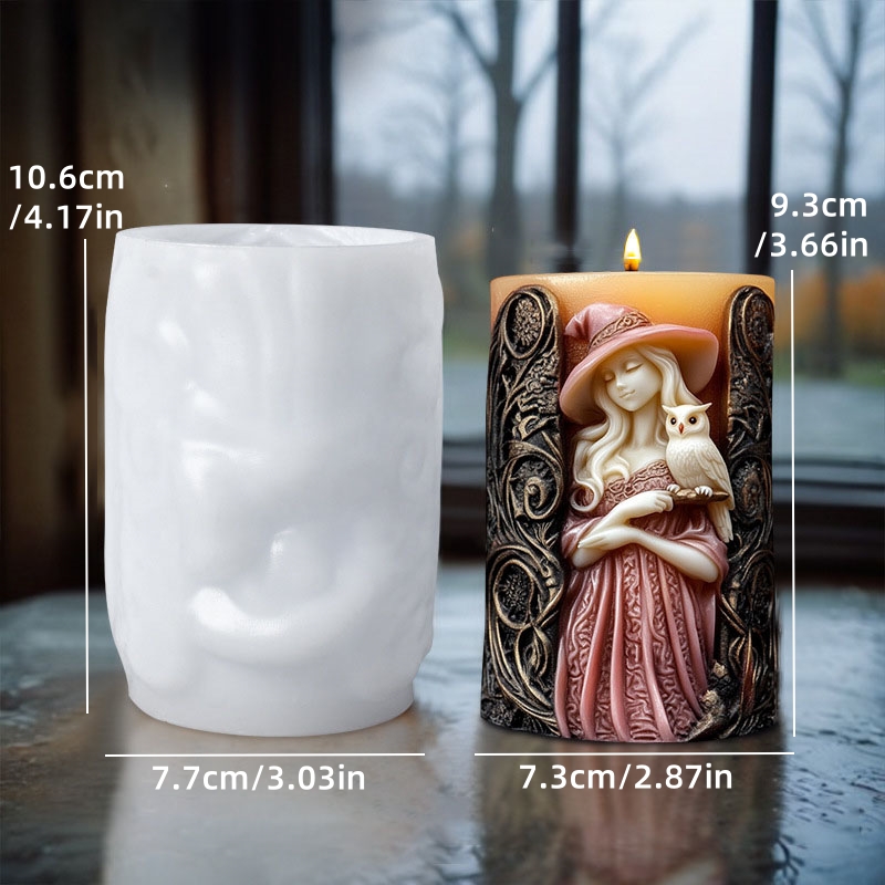 2025 Hexe Zylinder Kerze Silikonform Totenkopf Relief Zylinder Harz Silikonform Halloween Hexe Zylinder Gips Formen: Licht Gelb